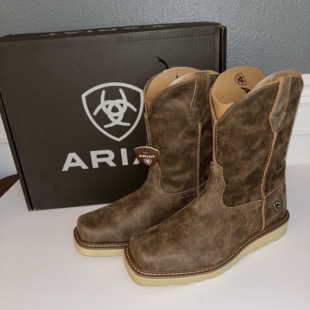 NIB ARIAT Rambler Recon Western Boot Square Toe Brown Bomber Leather Size: 9 EE